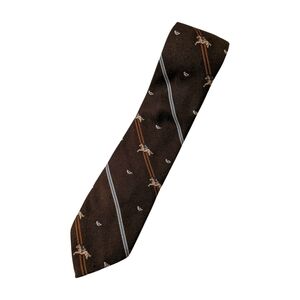 Vintage 70s Equestrian Striped Brown Tie Silk Blend
